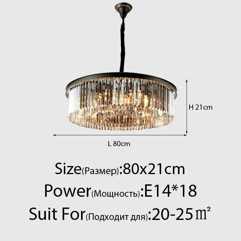 Decorbites crystal ceiling modern vintage chandelier with black metal frame and clear crystal prisms for indoor lighting