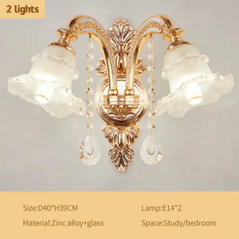 Gold-toned ornate wall sconce with frosted glass lampshades and crystal teardrop pendants for decorbites crystal ceiling chandelier