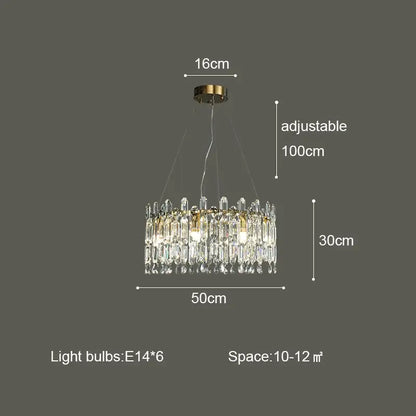A decorbites crystal ceiling chandelier with gold-toned metal frame and clear faceted glass crystals in concentric circles