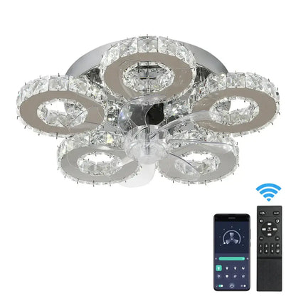 Chrome finished decorbites crystal ceiling fan with integrated crystal rings and central light for modern interiors