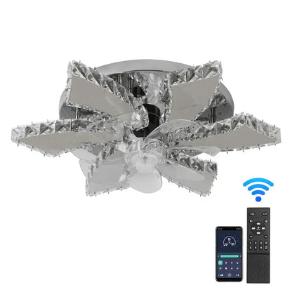 DecorBites™ crystal ceiling fan with chrome finish, crystal-encrusted blades, and integrated LED lighting for modern rooms