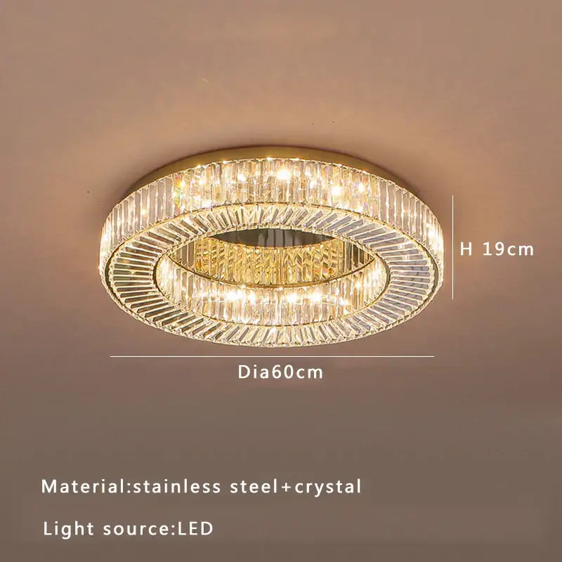 DecorBites crystal ceiling lamp with gold stainless steel frame and clear crystals for living room and bedroom lighting