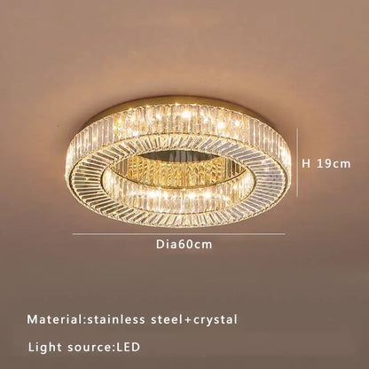 DecorBites crystal ceiling lamp with gold stainless steel frame and clear crystals for living room and bedroom lighting