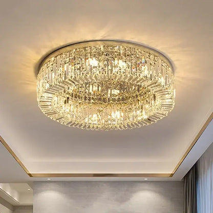 Decorbites crystal ceiling lamp with gold metal frame and faceted glass prisms for modern bedroom and living room lighting