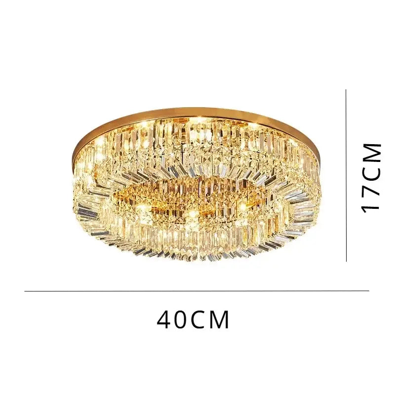 Gold-toned DecorBites crystal ceiling lamp with multi-tier faceted crystal rods for modern bedroom and living room lighting