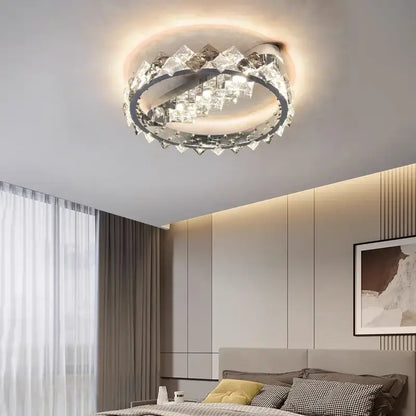 Decorbites crystal ceiling lamp with clear faceted crystals and metallic accents for modern luxury lighting