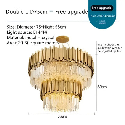 Gold-toned decorbites crystal ceiling lamp with cascading crystal rods and central metal frame for modern luxury lighting