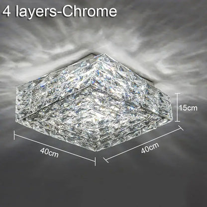 Modern decorbites crystal ceiling lamp with chrome frame and layered faceted crystals for indoor use