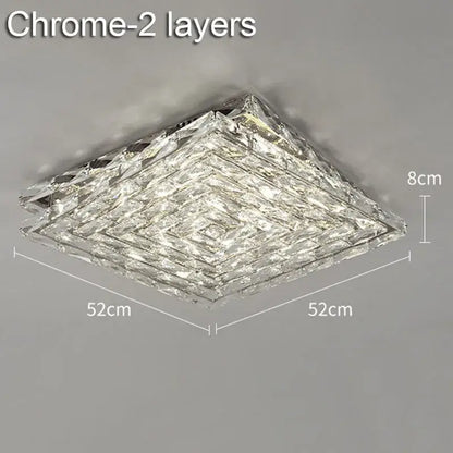 A modern square decorbites crystal ceiling lamp with layered chrome and crystal design for indoor LED lighting
