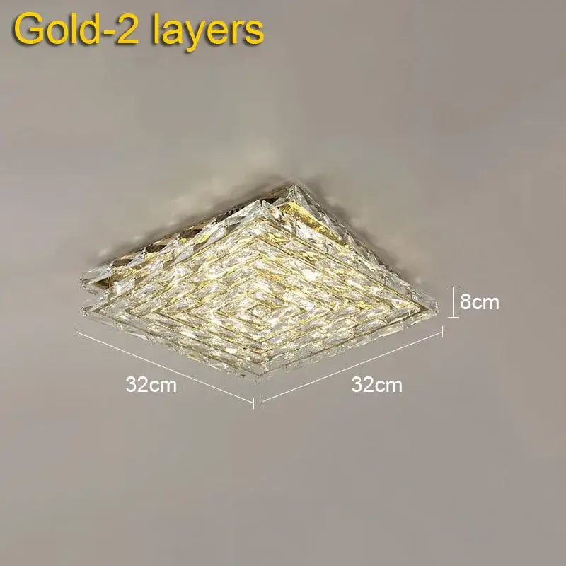 A square decorbites crystal ceiling lamp with gold and clear crystal elements for modern indoor lighting