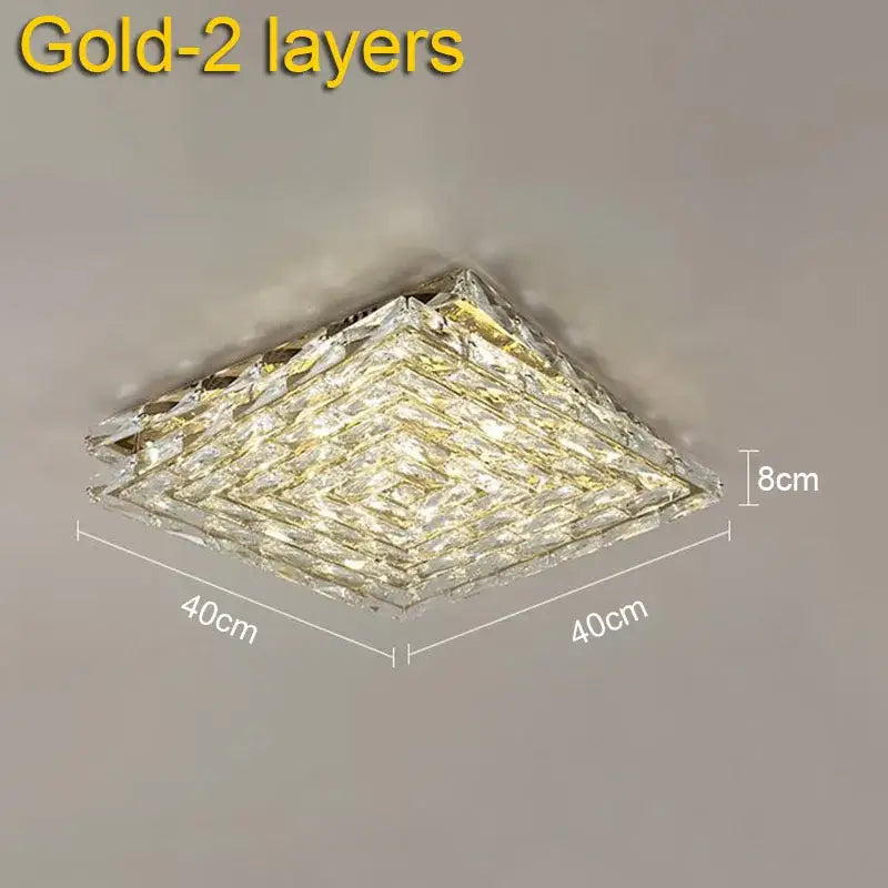 Decorbites crystal ceiling lamp with two-layered square gold and crystal design 40cm x 40cm base for indoor lighting