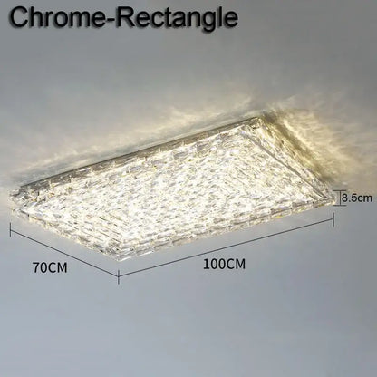 Rectangular chrome finished decorbites crystal ceiling lamp with textured crystal surface and embedded led lighting