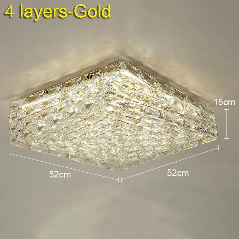 Decorbites crystal ceiling lamp square gold-toned crystal facets layered design warm illumination for indoor use