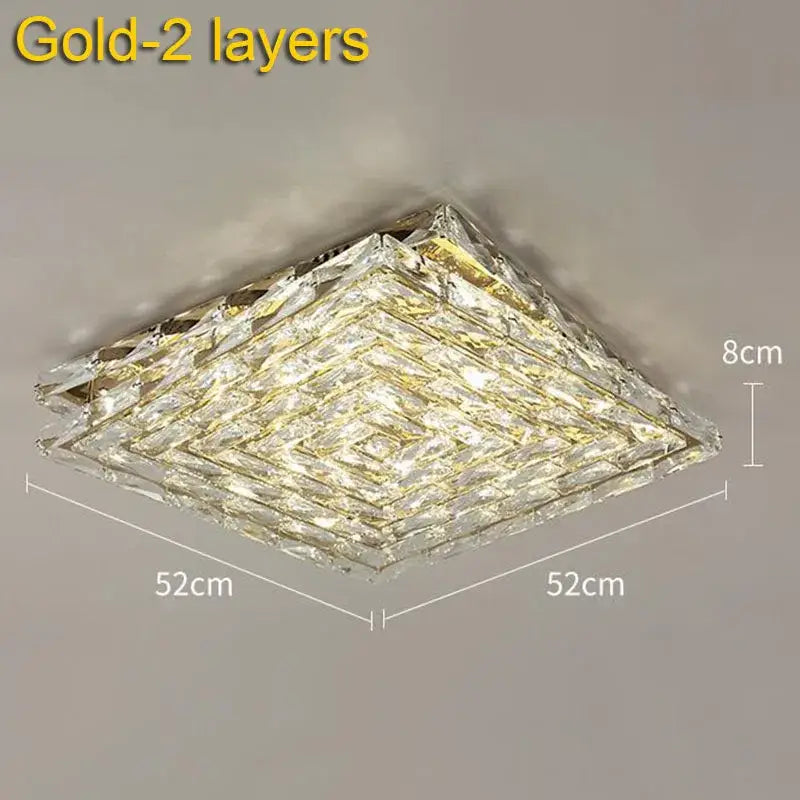 Square-shaped decorbites crystal ceiling lamp with layered crystal design and gold accents for modern indoor lighting