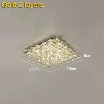 Square-shaped DecorBites crystal ceiling lamp with layered crystal design and gold accents for modern indoor lighting