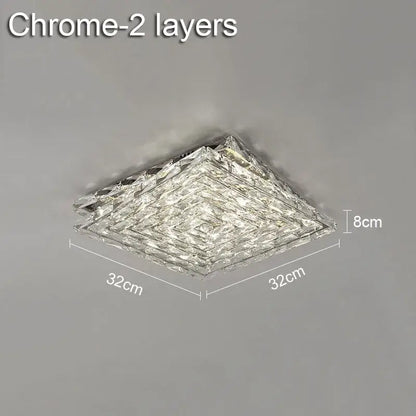 A modern square chrome decorbites crystal ceiling lamp with layered crystals ideal for living room lighting