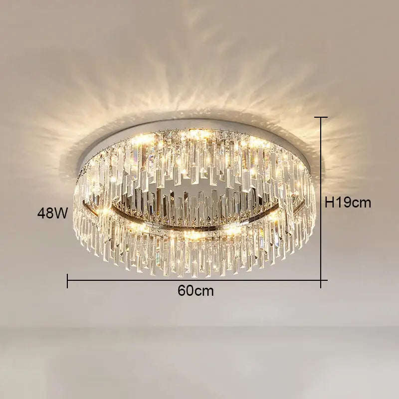 Decorbites crystal ceiling lamp with chrome finish and cascading clear crystal prisms for modern indoor lighting