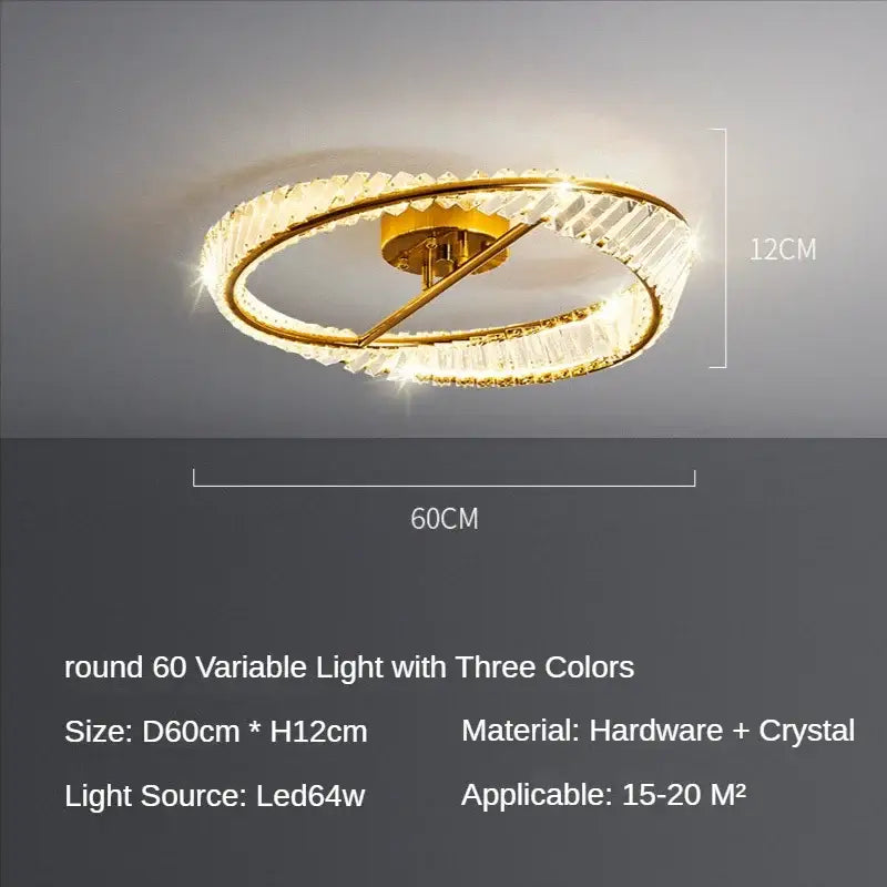 Gold-toned DecorBites crystal ceiling lamp with two faceted crystal rings and central LED for modern dining rooms