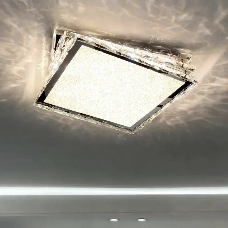 Modern square decorbites crystal ceiling lamp with frosted glass and chrome frame for bedroom and office use