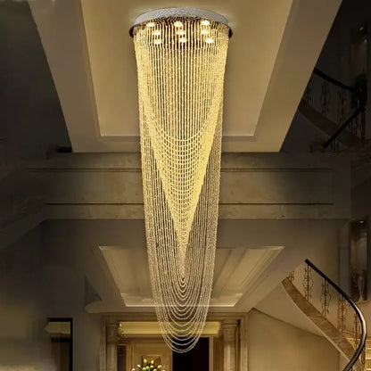 A luxurious golden decorbites crystal ceiling light with cascading tiers of faceted beads for home lighting