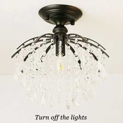 Black metal DecorBites crystal ceiling light with cascading clear crystal droplets for kitchen bedroom and aisle use