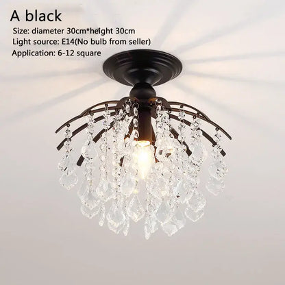 Black metal DecorBites crystal ceiling light with dangling clear crystal droplets for modern luxury interior lighting