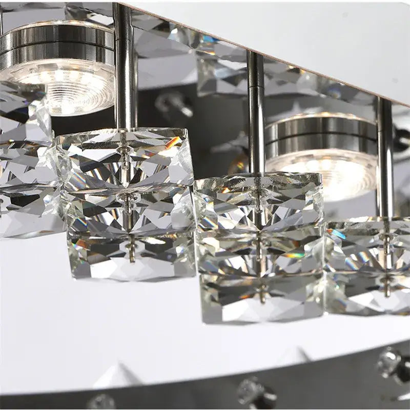 Modern decorbites crystal ceiling light with faceted clear glass cubes and polished chrome for living and dining rooms