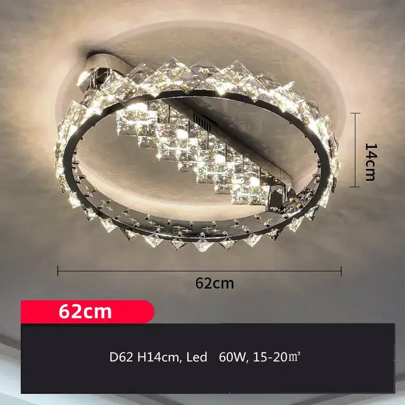 Modern oval decorbites crystal ceiling light with chrome frame and clear facets for living and dining room illumination