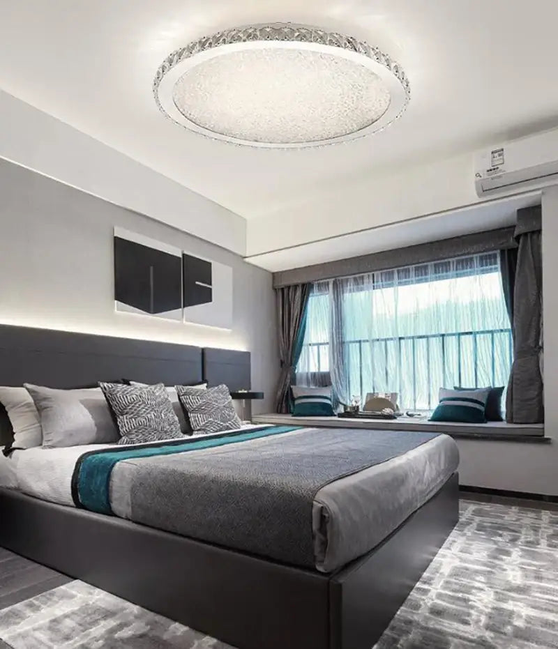 DecorBites™ crystal ceiling light with sparkling crystal outer ring and frosted glass center for living room and bedroom