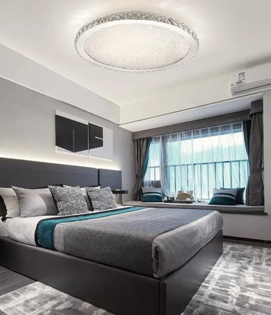 DecorBites™ crystal ceiling light with sparkling crystal outer ring and frosted glass center for living room and bedroom