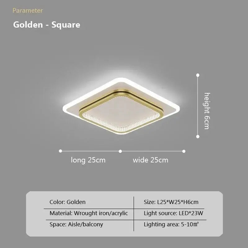 Golden square decorbites crystal ceiling light with sleek wrought iron and acrylic frame featuring led lighting source