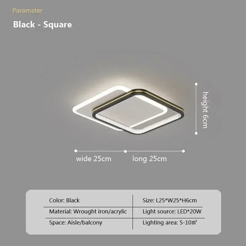 Black square led ceiling light with modern double-layer wrought iron and acrylic frames for crystal ceiling lights