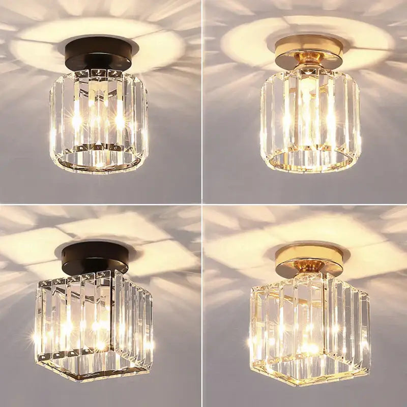 Decorbites crystal ceiling lights featuring clear crystal glass with black or gold metal bases for modern decor