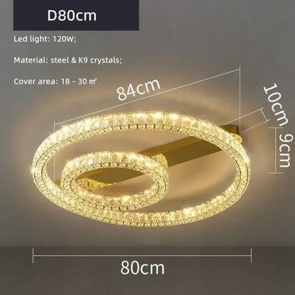 Gold-toned double-ring decorbites crystal ceiling chandelier with k9 crystals and steel frame for modern living rooms