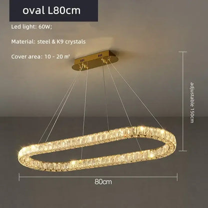 Decorbites crystal ceiling gold-toned oval chandelier with steel frame and k9 crystals adjustable 150cm length