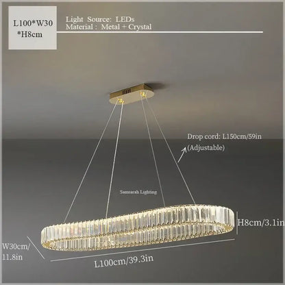 Gold-toned DecorBites crystal ceiling pendant chandelier with clear crystal prisms and LED lighting for luxe room decor