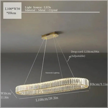 Gold-toned decorbites crystal ceiling pendant chandelier with sleek metal frame faceted crystal accents and led lighting