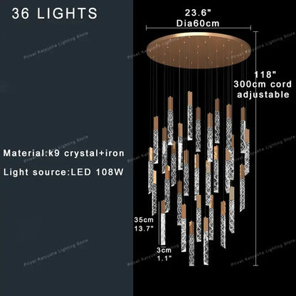Elegant decorbites crystal ceiling pendant lights featuring 36 led k9 crystal bulbs with warm bronze iron finish