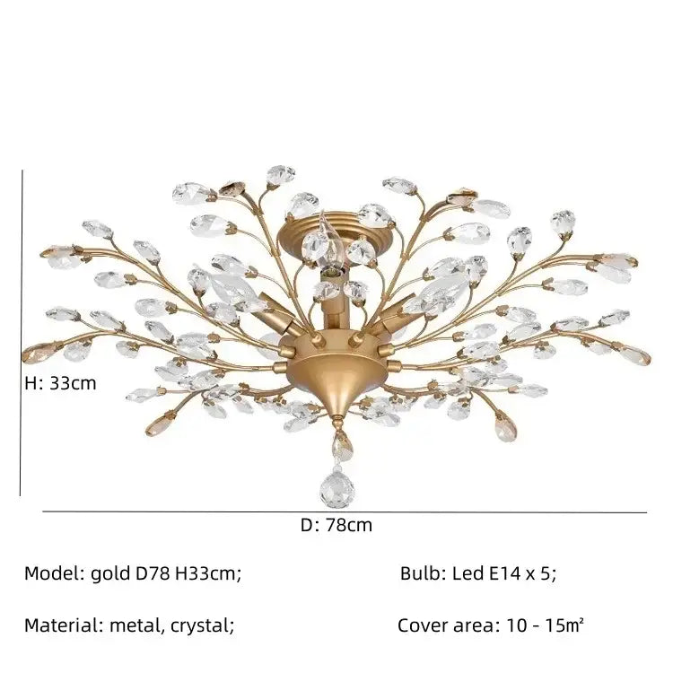 Gold-toned decorbites crystal chain pendant chandelier featuring branching arms and dangling teardrop crystals for indoor decor