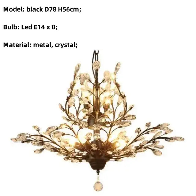 Black metal decorbites crystal chain pendant chandelier with crystal accents and a dangling crystal pendant for indoor decor