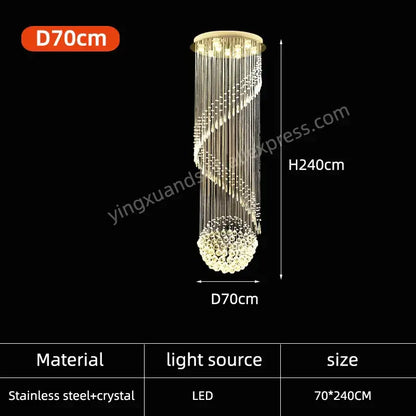 DecorBites crystal chain pendant light chandelier with cascading crystals and stainless steel frame for living room and staircase