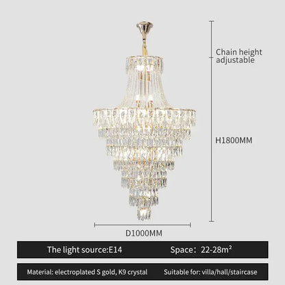 DecorBites crystal chandelier with electroplated gold accents and k9 crystals for elegant villas and staircases