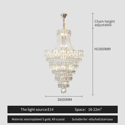 Decorbites crystal chandelier featuring multi-tiered design with electroplated gold accents and k9 crystals for elegant spaces