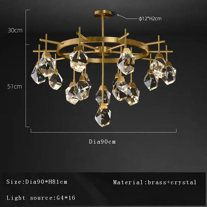 Bronze-finished brass decorbites crystal chandelier with faceted crystal droplets and black metal arms for ceiling light