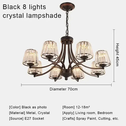 Black metal decorbites crystal chandelier with eight crystal lampshades for modern chandelier ceiling lights