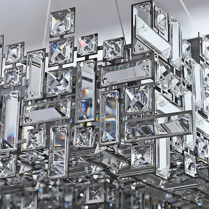 Modern geometric decorbites crystal chandelier with clear faceted crystal prisms in sleek chrome for living room use