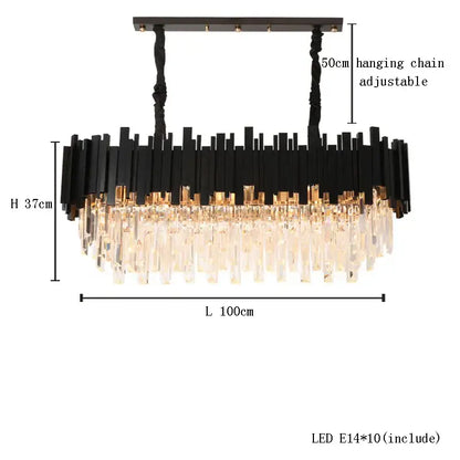 Black and gold modern decorbites crystal chandelier with dimmable stainless steel frame and crystal droplets hanging lamp