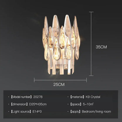 Elegant decorbites crystal chandelier wall sconce with teardrop k9 crystals in a cascading postmodern luxury design