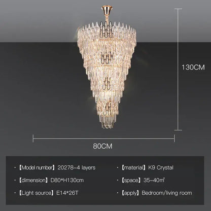 A decorbites crystal chandelier with cascading k9 crystal prisms and a gold-toned metal frame for luxury lighting
