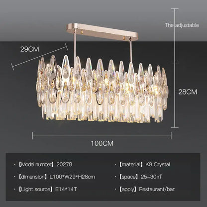 A decorbites crystal chandelier with cascading teardrop k9 crystal prisms on a rose gold metal frame